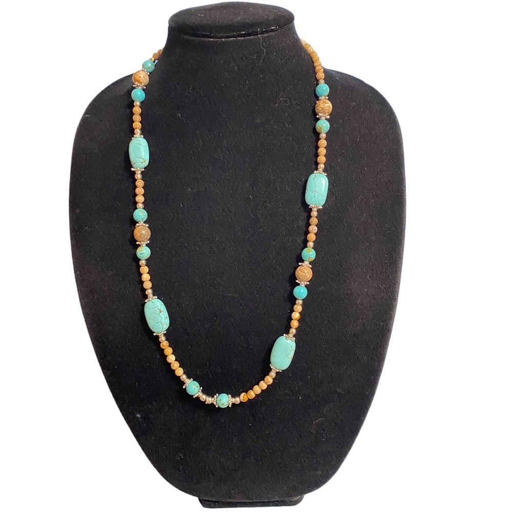 Boho Turquoise Colored Beads & Natural Stone Beads Necklaces